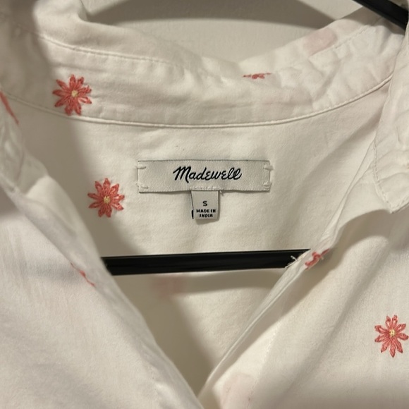 Madewell Embroidered Daisy Courier Button Down White Pink Shirt Size Small - Picture 2 of 4